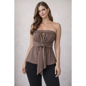 NWT Torrid Taupe Strapless Tube Top Keyhole Tie Front Blouse Size 1 14/16
